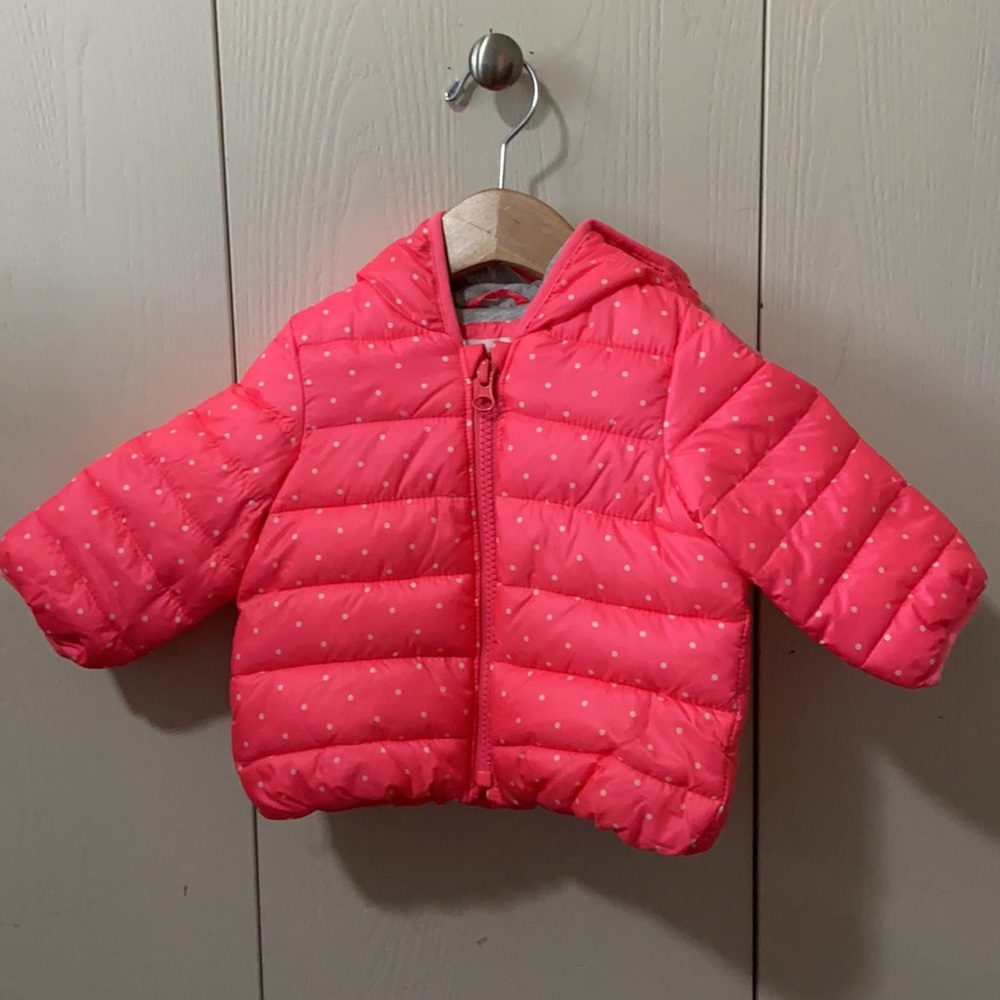 GAP Fluorescent Pink & White Spotted Puffer Coat